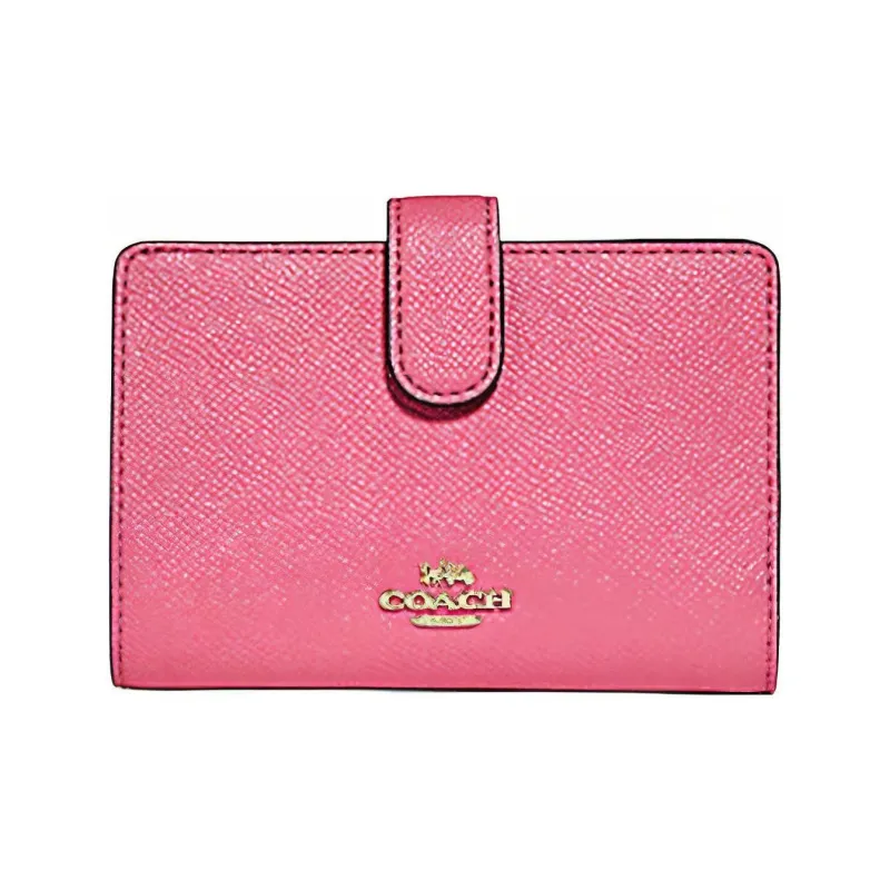 COACH Corner Zip Canvas With Cross Stitch Leather Wallet Small Size Women's Pink-0