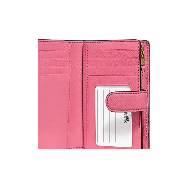 COACH Corner Zip Canvas With Cross Stitch Leather Wallet Small Size Women's Pink-3