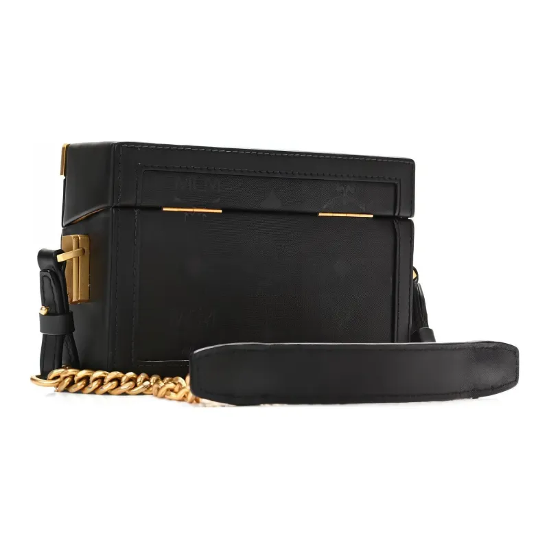 MCM Artificial Leather Shoulder Bag, Crossbody Bag Mini Women's Black, Black Gold-1