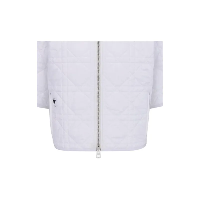 DIOR Large Cannage Pattern Short Sleeved Navy Coat Jackets Coats Women's White-4
