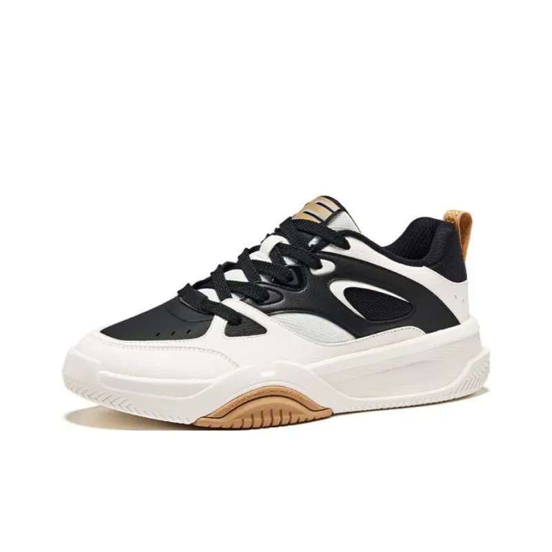 Erke Wear Resistant Lightweight Height Increasing Low Top Skateboard Shoes Men's Black White-1