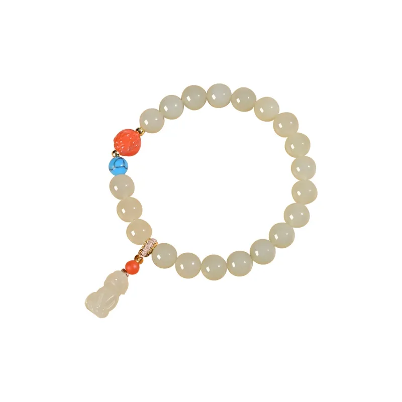 KUNYUYAO Chinese Zodiac Zodiac Year Bead Chain Beaded Bracelet White Jade Unisex-45