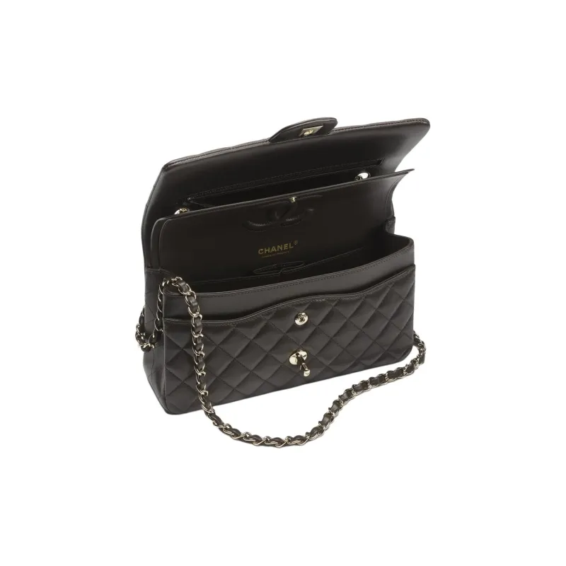 CHANEL Sheepskin Shoulder Bag Women's Dark Brown-1