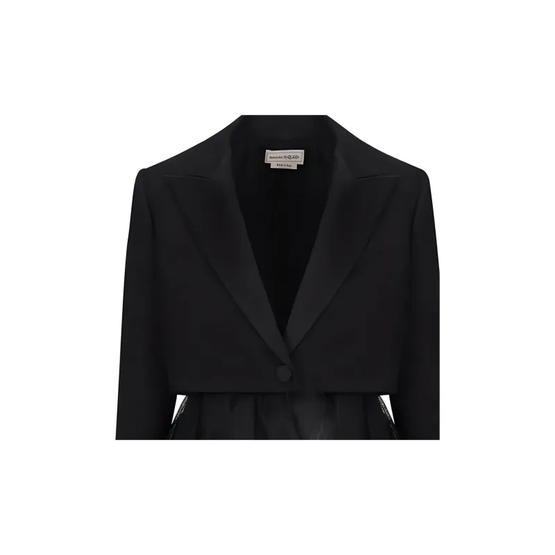 Alexander McQueen Single breasted Tulle inserts Blazer-3