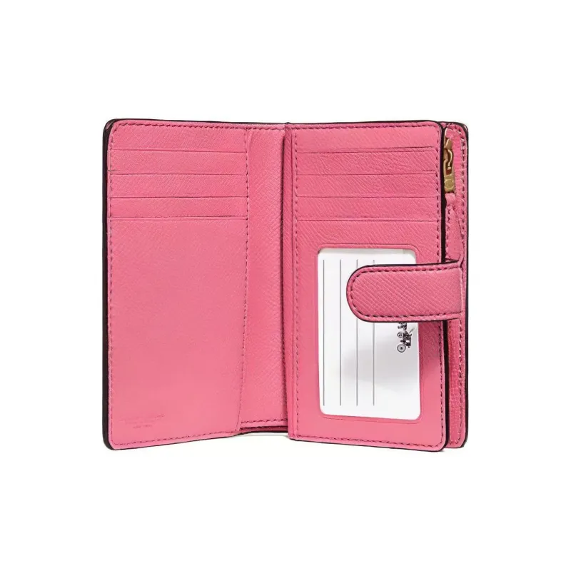 COACH Corner Zip Canvas With Cross Stitch Leather Wallet Small Size Women's Pink-1