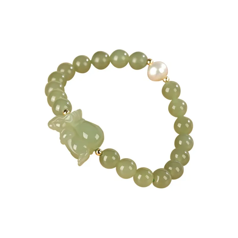 KUNYUYAO Chinese Zodiac Zodiac Year Bead Chain Beaded Bracelet White Jade Unisex-5