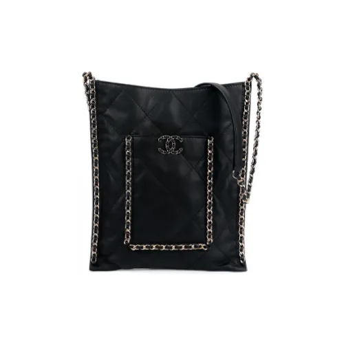 CHANEL Cow Leather Tote Bag, Shopping Bag, Tote Bag, Hippie Bag, Shoulder Bag, Crossbody Bag Trumpets Women's Black