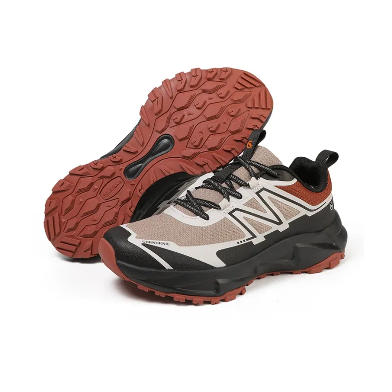GORNORNIE Cushioned Wear Resistant Lightweight Low Top Outdoor Shoes Men's Black Brown-5