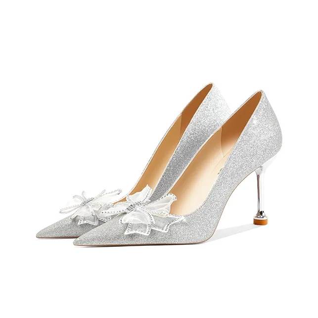 Crelinkxlat Princess Crystal Shoes Slim Heel High Heels Women's-5