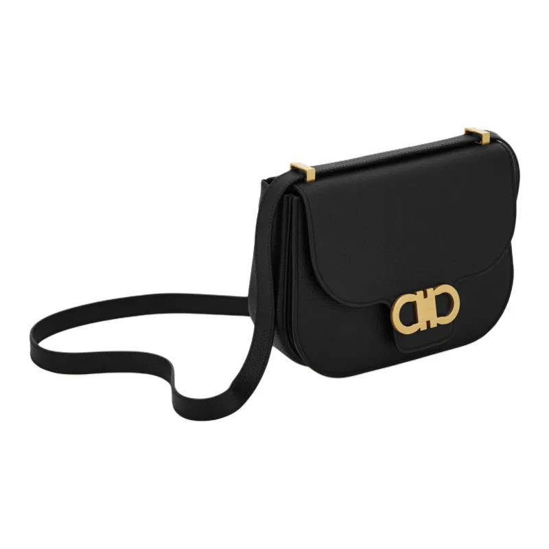 FERRAGAMO GANCINI Calfskin Crossbody Bag Women's Black-1