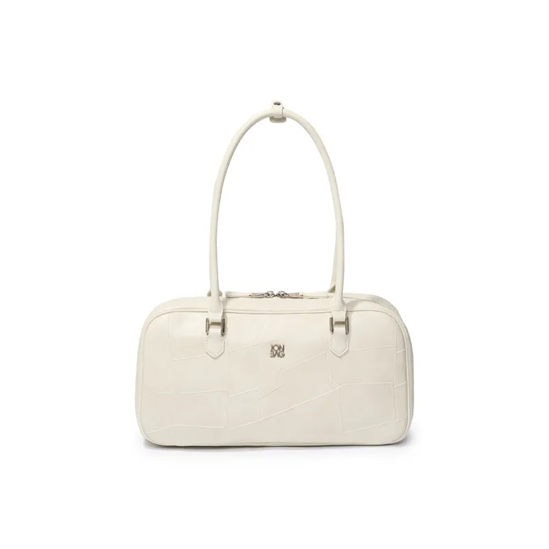 JONBAG Synthetic Leather Boston Bag, Shoulder Bag Tubas Women's Coffee/White-7