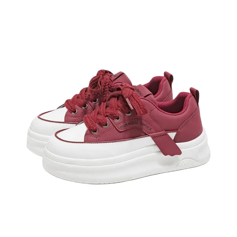 HUANQIU Lightweight Breathable Height Increasing Low Top Skateboard Shoes Women's Burgundy-1