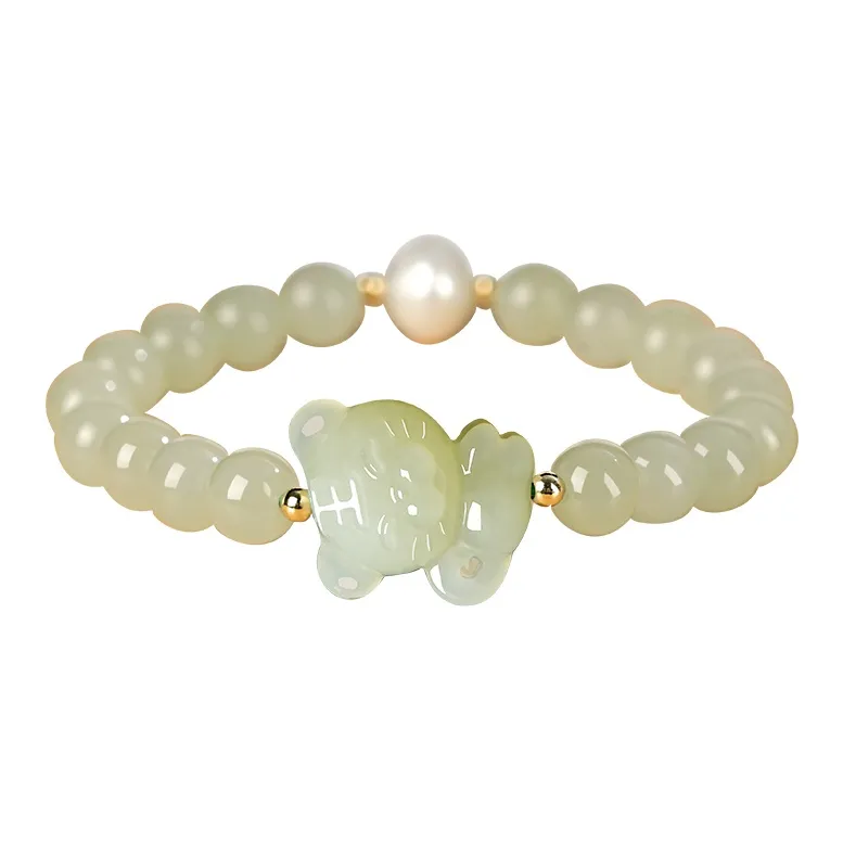 KUNYUYAO Chinese Zodiac Zodiac Year Bead Chain Beaded Bracelet White Jade Unisex-14
