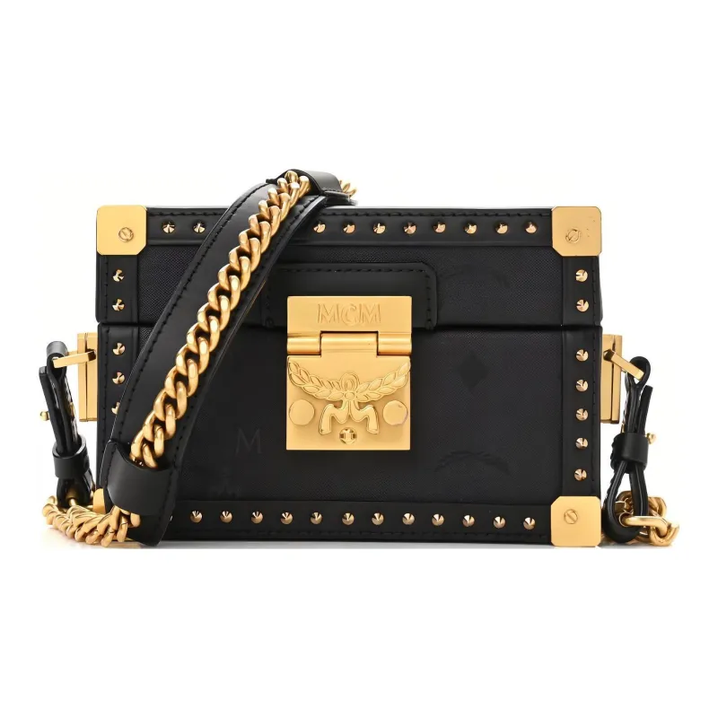 MCM Artificial Leather Shoulder Bag, Crossbody Bag Mini Women's Black, Black Gold-0