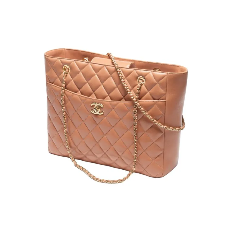 CHANEL Leather Tote Bag, Shopping Bag, Handbag Trumpets Women's Light Orange-1