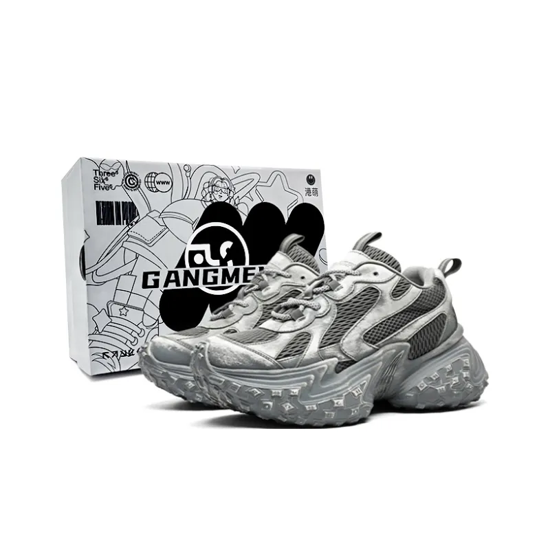 Hong Kong Meng Anti-Slip And Wear-Resistant Height Increasing Low-Top Chunky Sneakers Unisex Concrete Gray-0