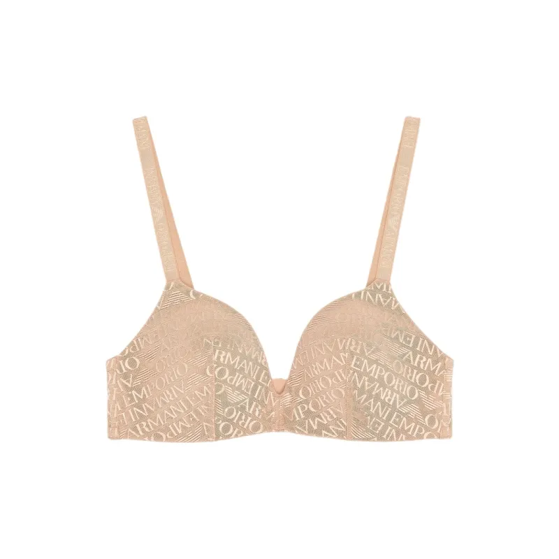 EMPORIO ARMANI Asv Padded Triangle Bra In Recycled Mesh With All over Logo Lettering-0