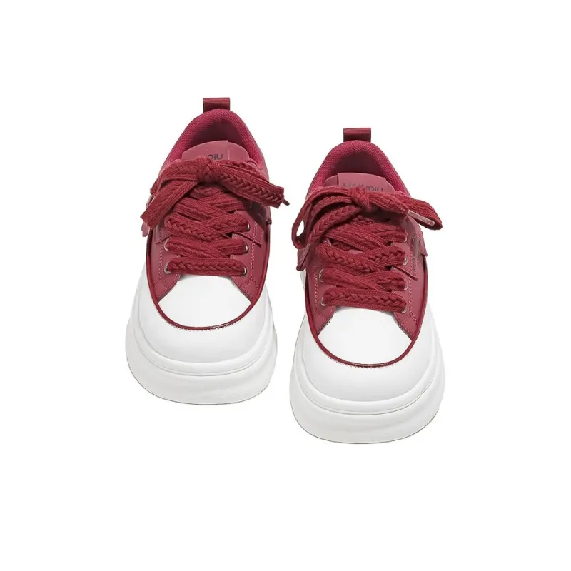 HUANQIU Lightweight Breathable Height Increasing Low Top Skateboard Shoes Women's Burgundy-2