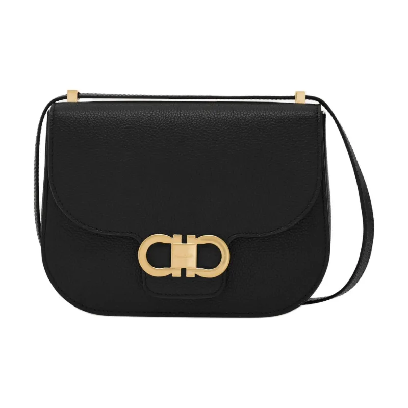 FERRAGAMO GANCINI Calfskin Crossbody Bag Women's Black-0
