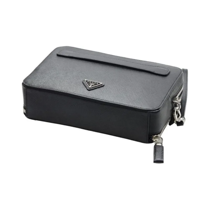 PRADA Saffiano Cow Leather Clutch Men's Black-3