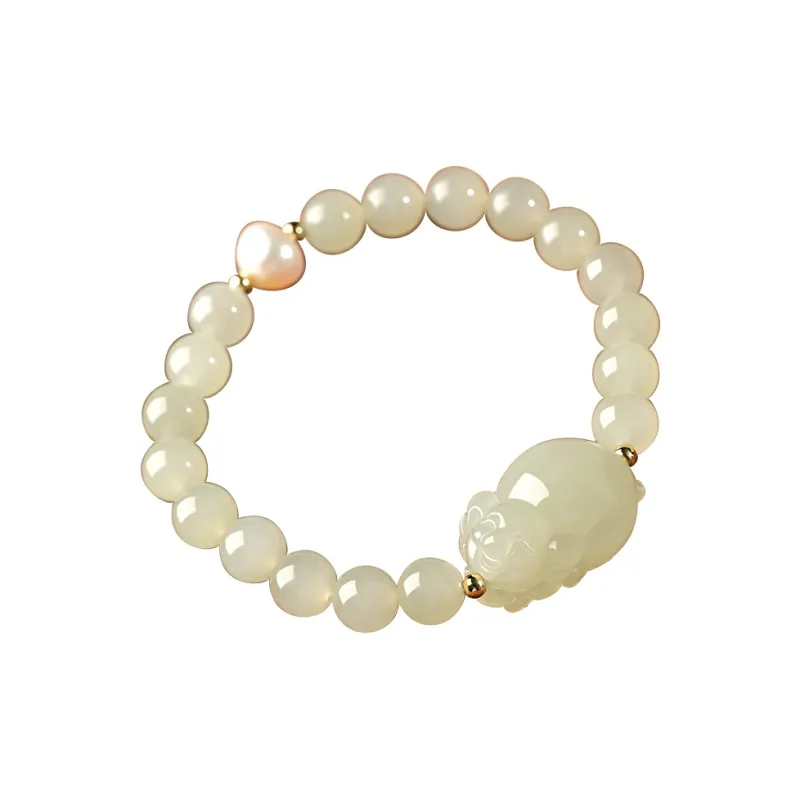 KUNYUYAO Chinese Zodiac Zodiac Year Bead Chain Beaded Bracelet White Jade Unisex-55
