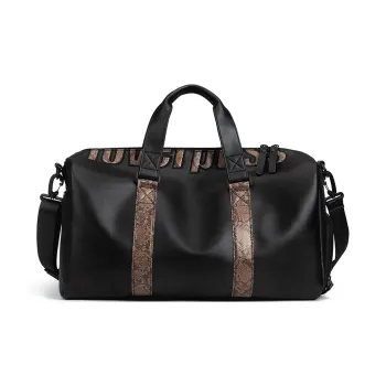 LOVERPUSS Polyurethane Gym Bag Unisex Snakeskin Print Black