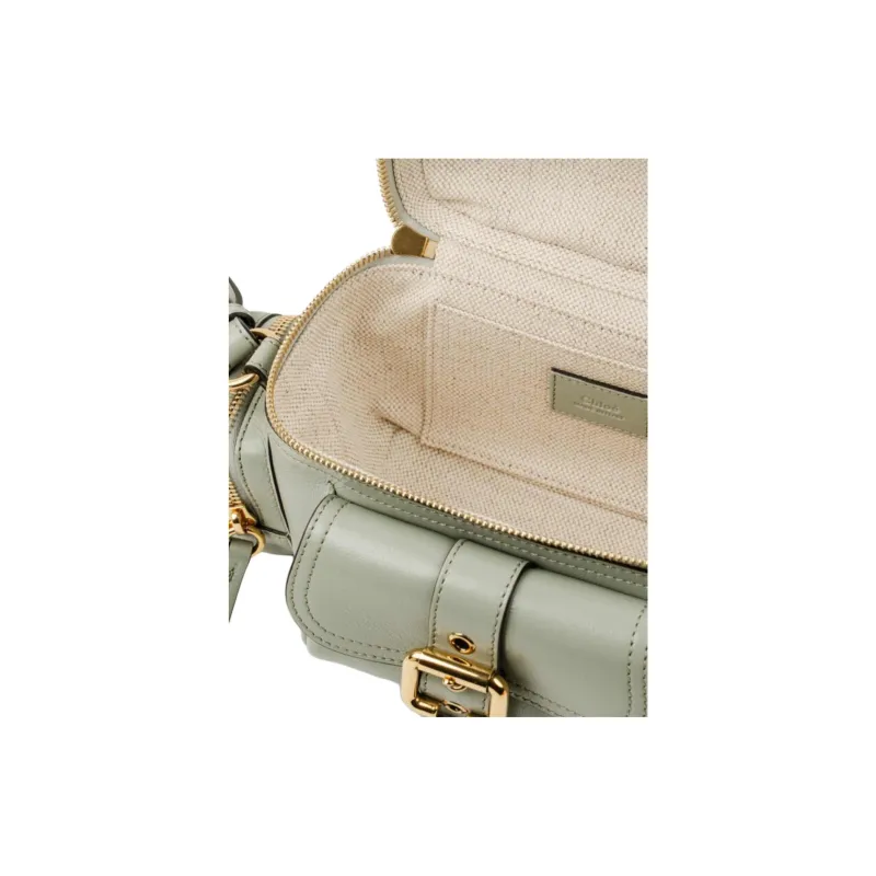 Chloe Cow Leather Camera Bag One Shoulder Handbag Small Size Women's Green-4