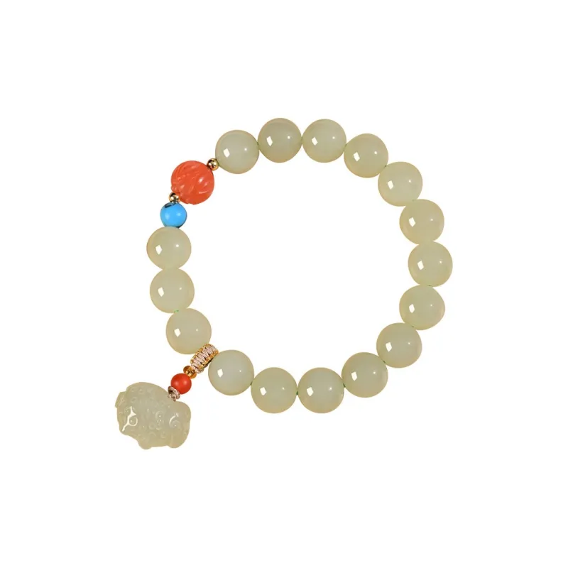 KUNYUYAO Chinese Zodiac Zodiac Year Bead Chain Beaded Bracelet White Jade Unisex-30