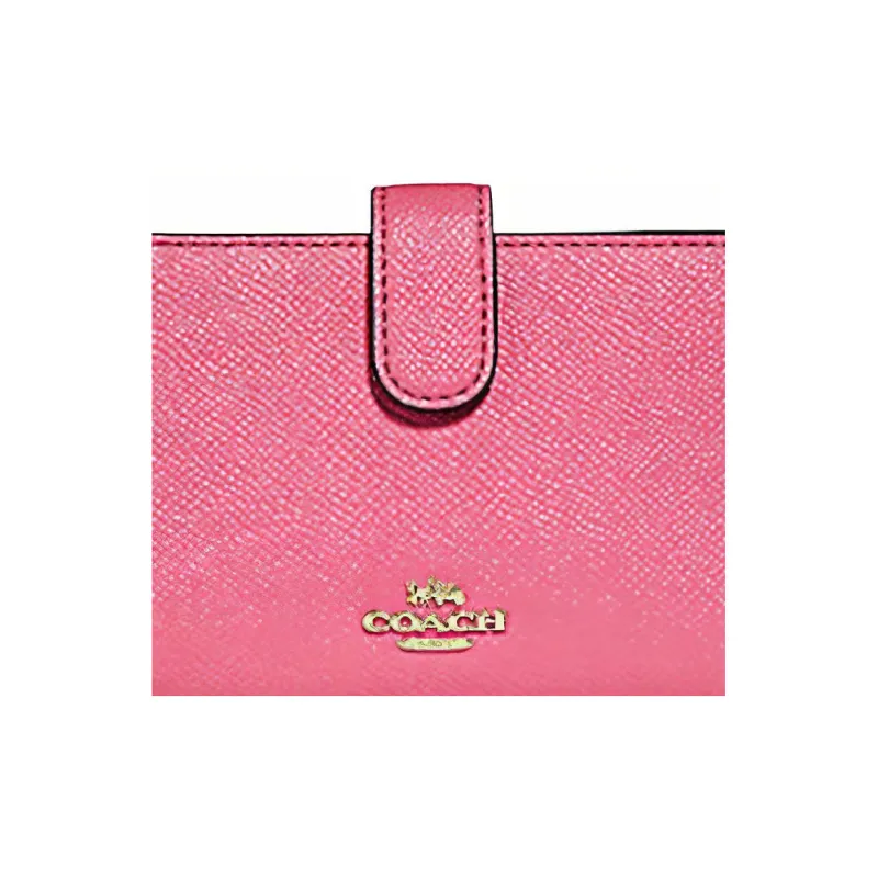 COACH Corner Zip Canvas With Cross Stitch Leather Wallet Small Size Women's Pink-2
