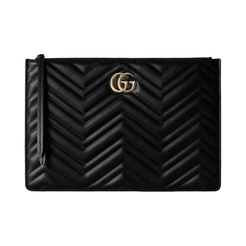 GUCCI GG Marmont Leather Clutch Large Size Women's Black