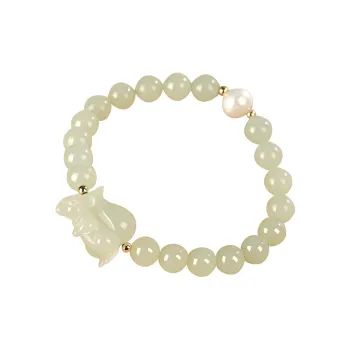 KUNYUYAO Chinese Zodiac Zodiac Year Bead Chain Beaded Bracelet White Jade Unisex