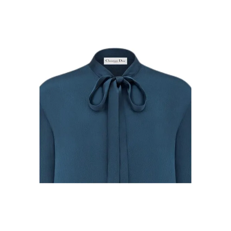 DIOR Ascot Blouse Shirt Women's Blue-3
