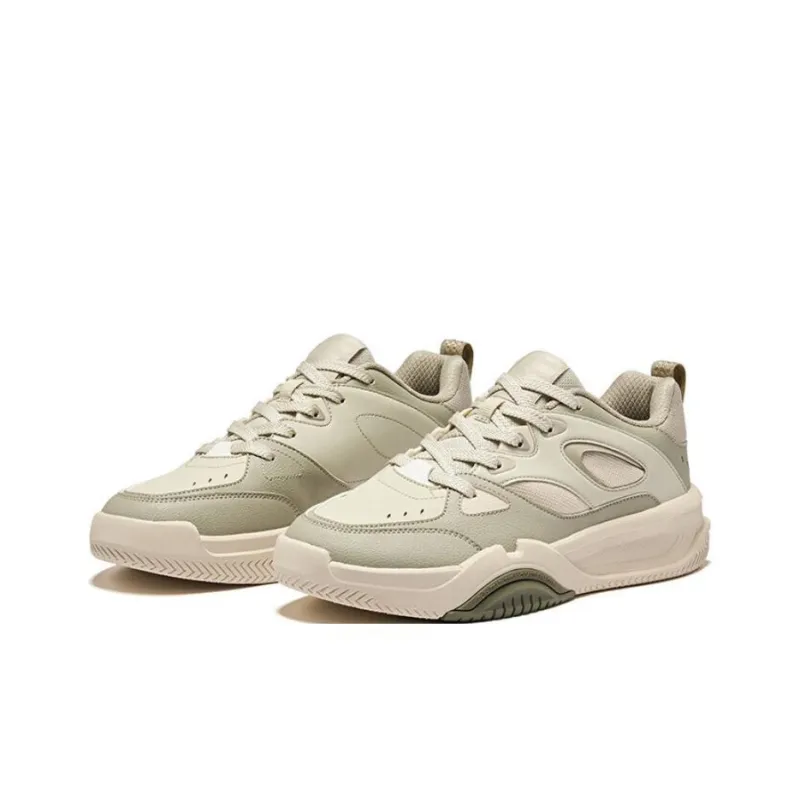 Erke Wear Resistant Slip Resistant Cushioning Low Top Skateboard Shoes Men's Green Beige-2