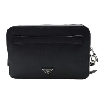 PRADA Saffiano Cow Leather Clutch Men's Black