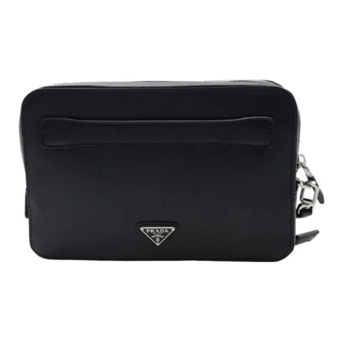 PRADA Saffiano Cow Leather Clutch Men's Black