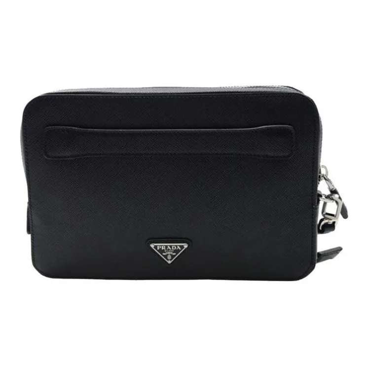 PRADA Saffiano Cow Leather Clutch Men's Black-0