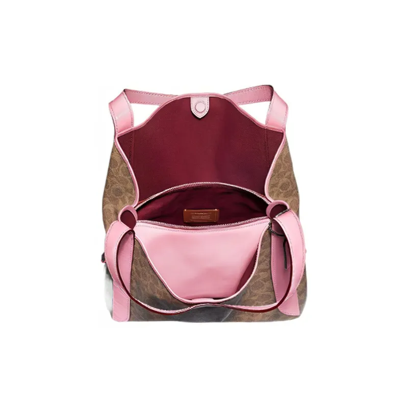 COACH HadleyHobo Cow Leather Shoulder Bag, Handbag, Shoulder Bag Women's Light Khaki & Pink-2