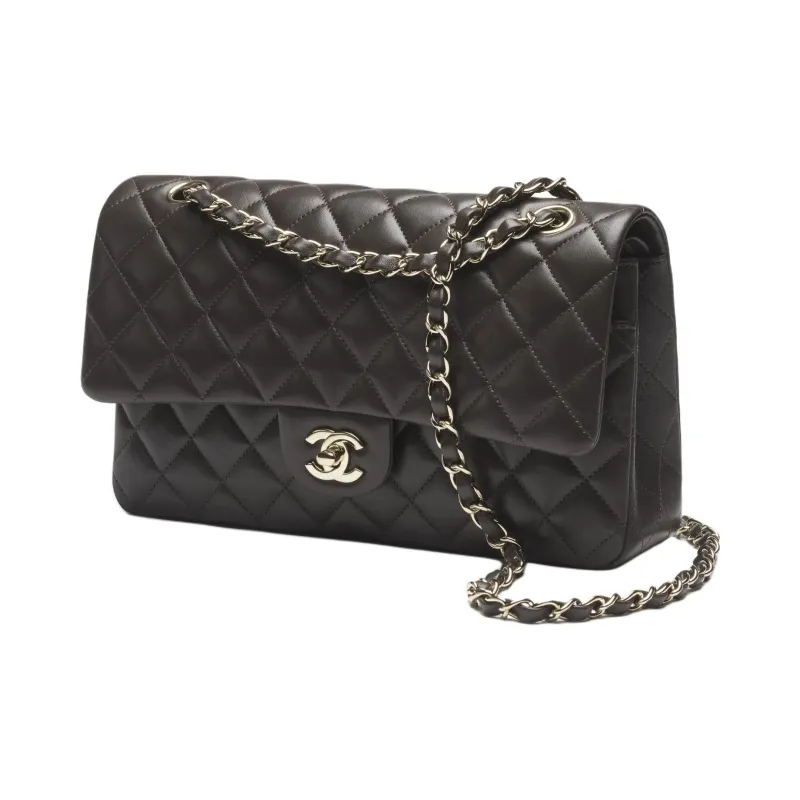 CHANEL Sheepskin Shoulder Bag Women's Dark Brown-0