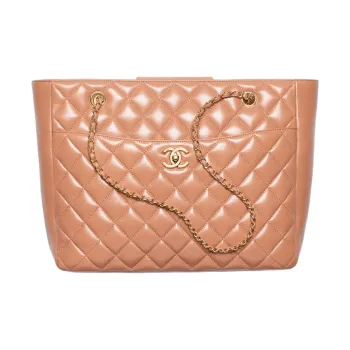CHANEL Leather Tote Bag, Shopping Bag, Handbag Trumpets Women's Light Orange