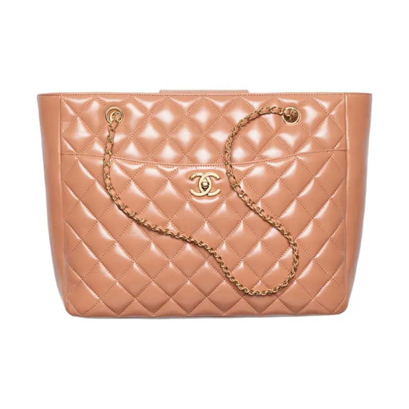 CHANEL Leather Tote Bag, Shopping Bag, Handbag Trumpets Women's Light Orange-0