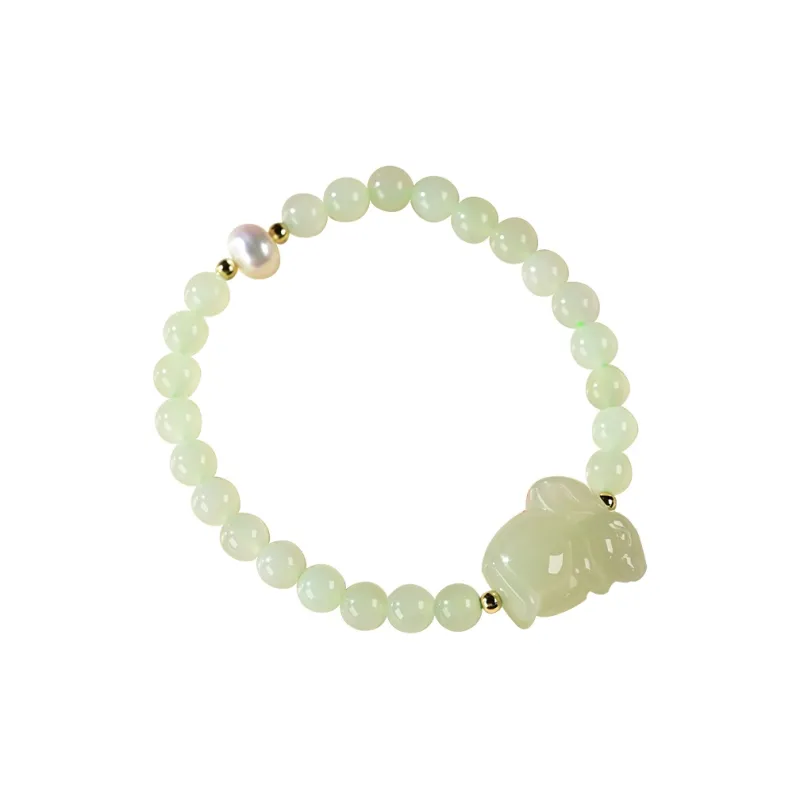 KUNYUYAO Chinese Zodiac Zodiac Year Bead Chain Beaded Bracelet White Jade Unisex-18