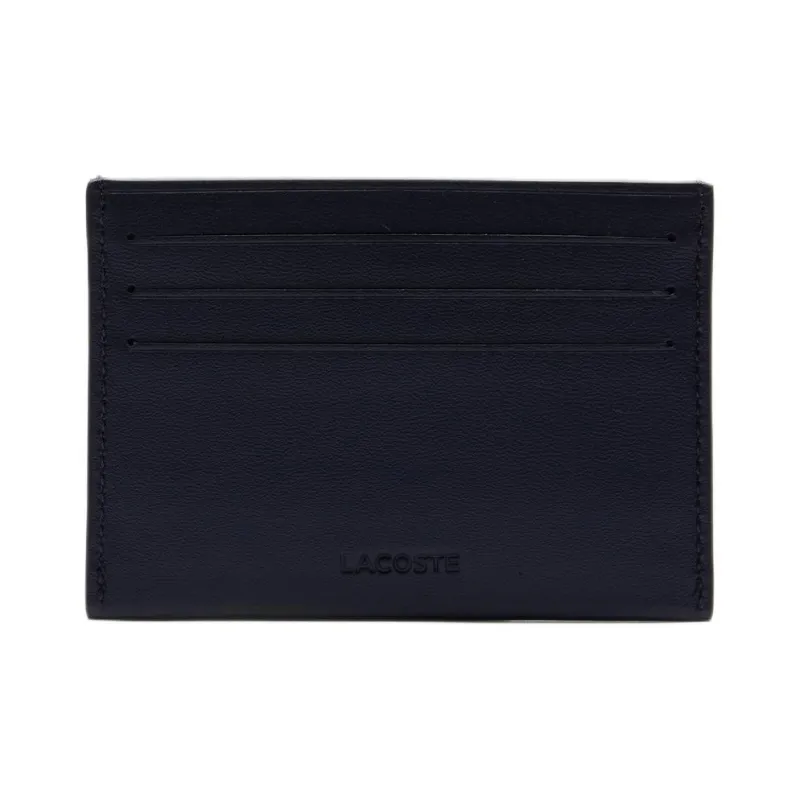 LACOSTE Calfskin Card Clip Card Holder Men's Coal Black-1
