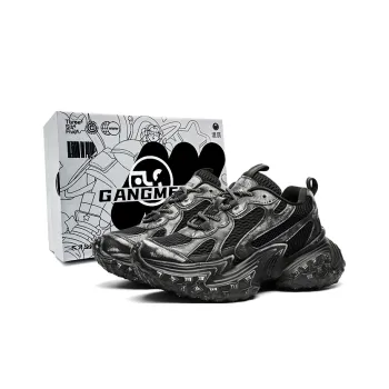 Hong Kong Meng Wear Resistant Height Increasing Slip Resistant Low Top Chunky Sneakers Unisex Black
