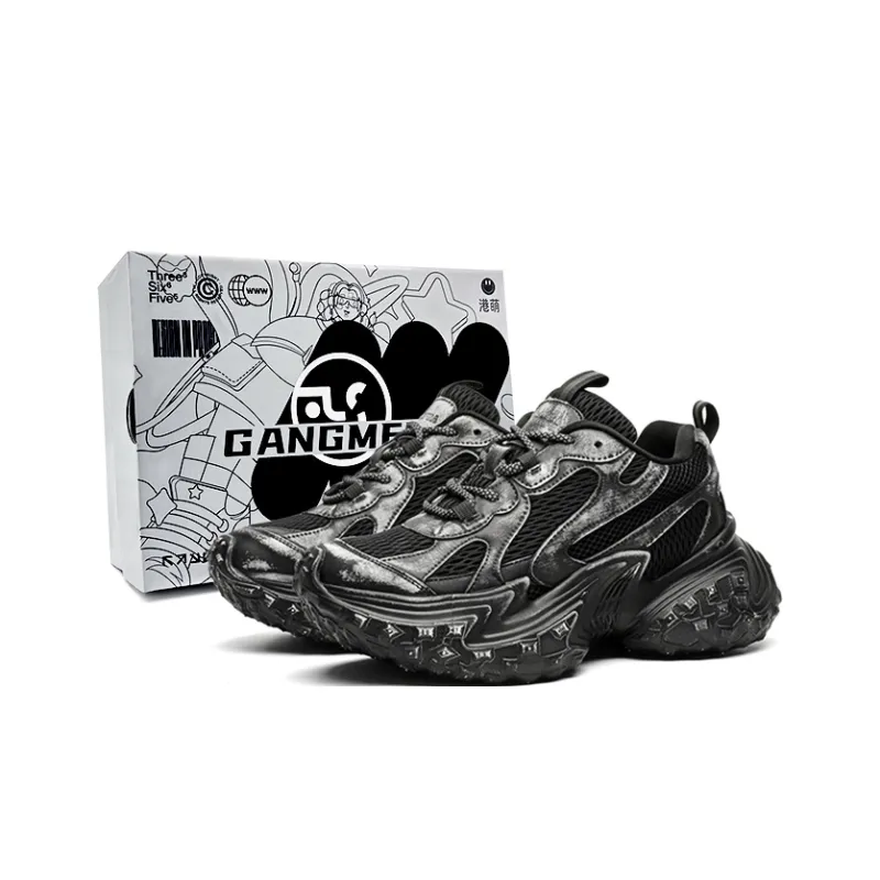 Hong Kong Meng Wear Resistant Height Increasing Slip Resistant Low Top Chunky Sneakers Unisex Black-0