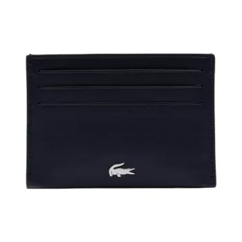LACOSTE Calfskin Card Clip Card Holder Men's Coal Black