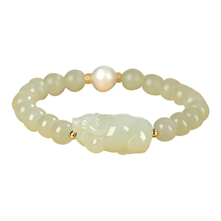 KUNYUYAO Chinese Zodiac Zodiac Year Bead Chain Beaded Bracelet White Jade Unisex-10