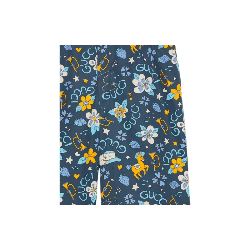 GUCCI Cotton Flower And Pony Print Shorts-6