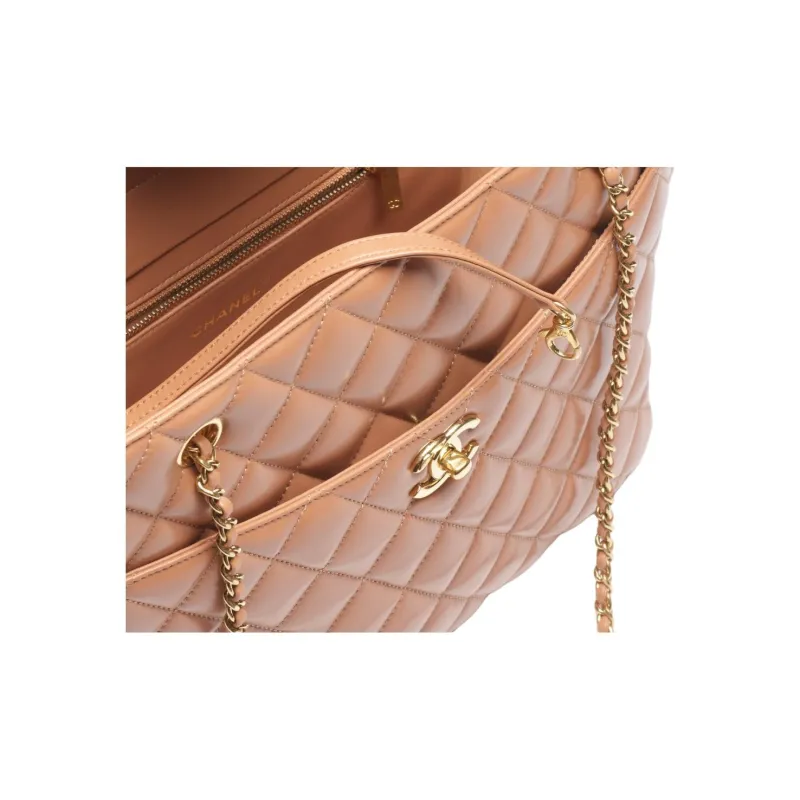 CHANEL Leather Tote Bag, Shopping Bag, Handbag Trumpets Women's Light Orange-2