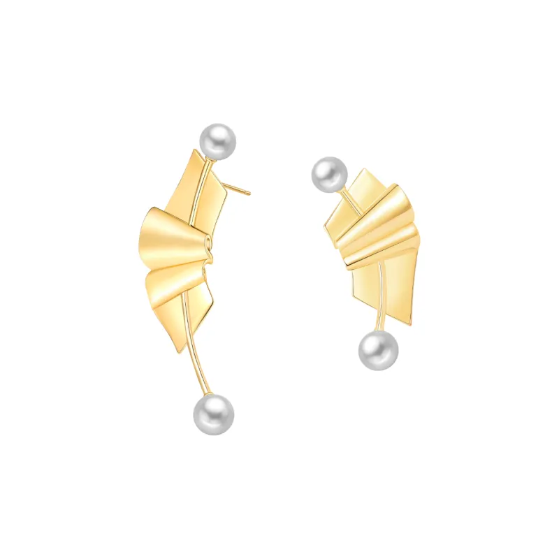 BABYBEI 925 Sterling Silver Pearl Gold Individual Quality Creative Niche Design Earrings Women's-3