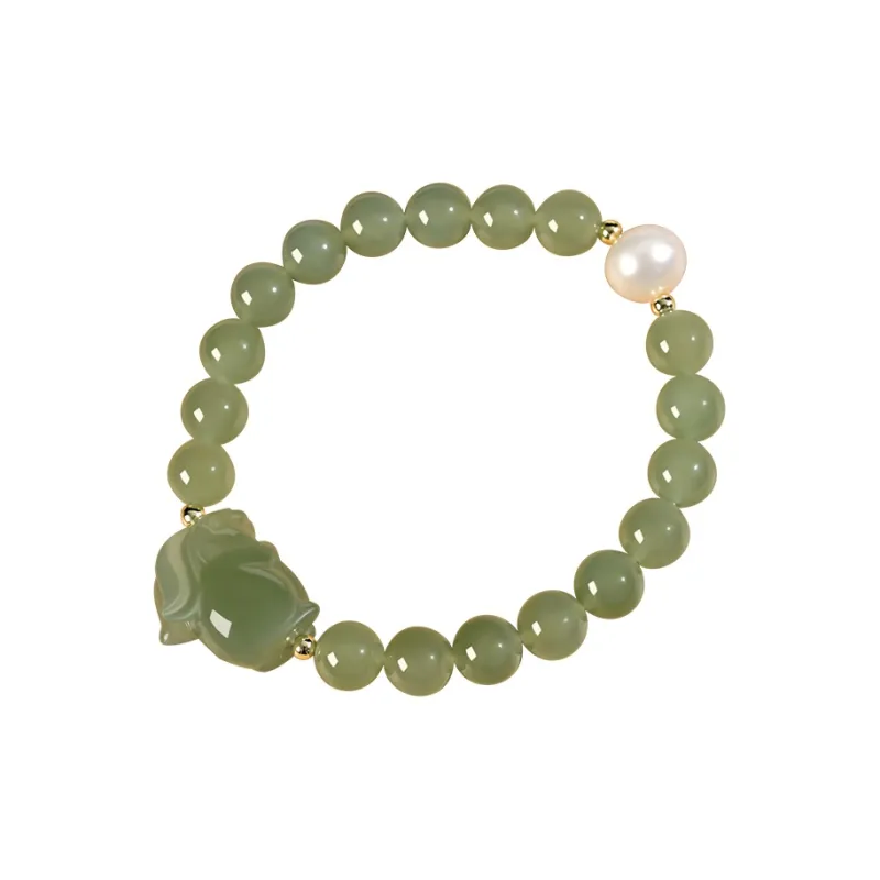 KUNYUYAO Chinese Zodiac Zodiac Year Bead Chain Beaded Bracelet White Jade Unisex-22